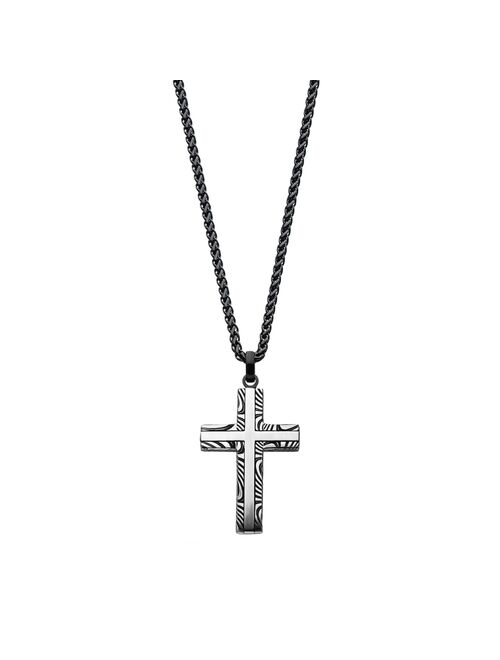 Men's Stainless Steel Damascus Cross Pendant Necklace