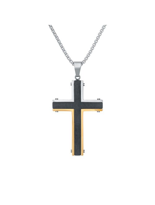 Men's LYNX Two Tone Stainless Steel Cross Pendant Necklace