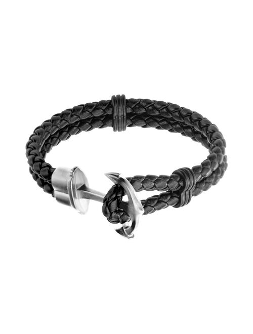 Men's Braided Leather & Stainless Steel Anchor Bracelet