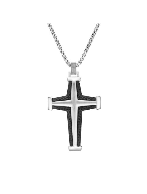 Men's LYNX Black Ion-Plated Stainless Steel Cross Pendant Necklace