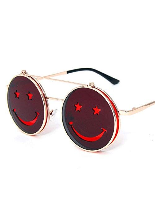 RaveGear EDM Festival Party Hipster Retro Stylish Vintage Smiley Flip Up Circular Sunglasses