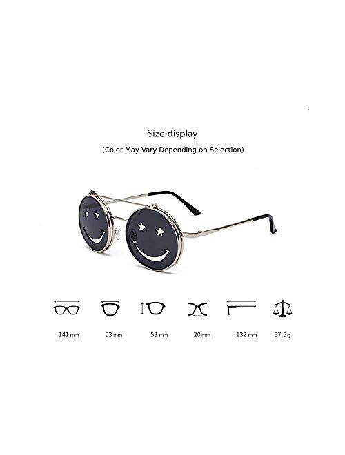 RaveGear EDM Festival Party Hipster Retro Stylish Vintage Smiley Flip Up Circular Sunglasses