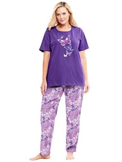 Dreams & Co. Women's Plus Size Graphic Tee Pj Set Pajamas