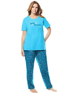 Dreams & Co. Women's Plus Size Graphic Tee Pj Set Pajamas