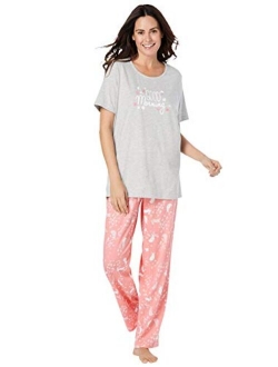 Dreams & Co. Women's Plus Size Graphic Tee Pj Set Pajamas