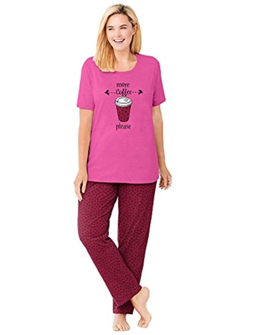 Dreams & Co. Women's Plus Size Graphic Tee Pj Set Pajamas