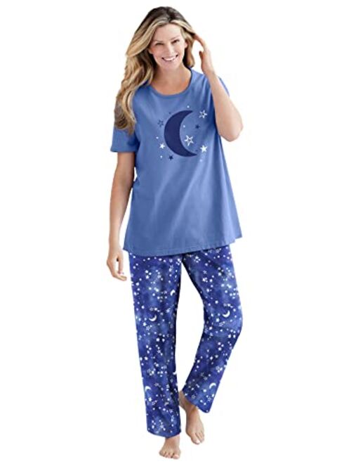 Dreams & Co. Women's Plus Size Graphic Tee Pj Set Pajamas