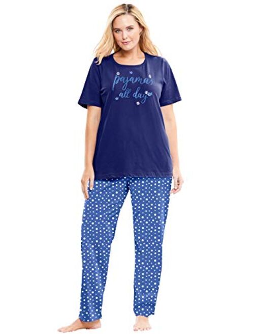 Dreams & Co. Women's Plus Size Graphic Tee Pj Set Pajamas