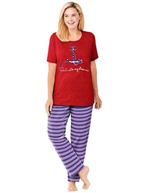 Dreams & Co. Women's Plus Size Graphic Tee Pj Set Pajamas