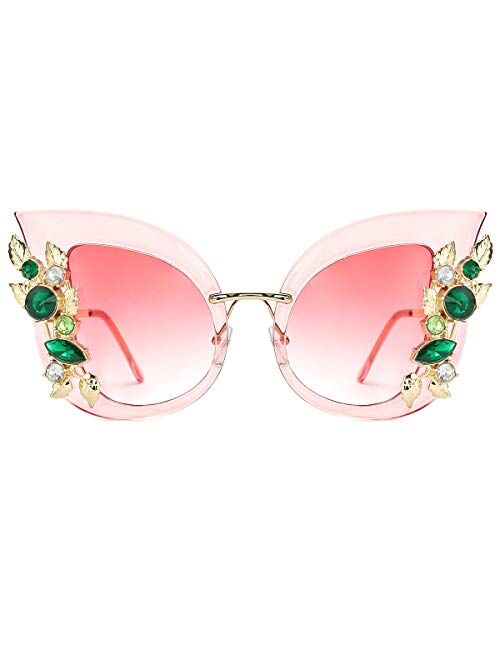 Slocyclub Jeweled Sunglasses Large Butterfly Shaped Oversized Rhinestone Sun Glasses for Women and Girls UV400 Protection