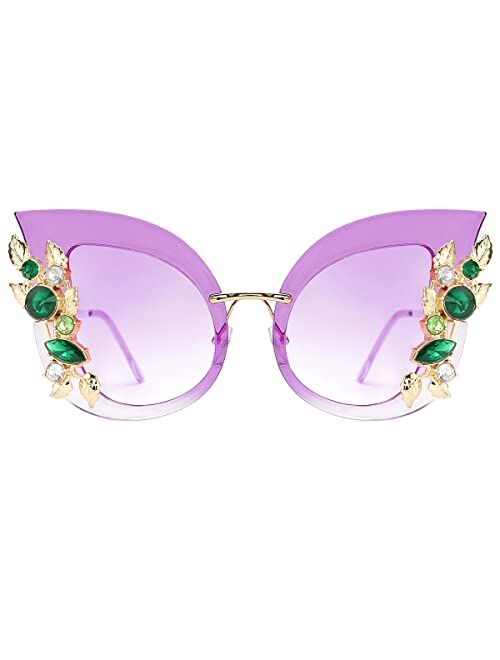 Slocyclub Jeweled Sunglasses Large Butterfly Shaped Oversized Rhinestone Sun Glasses for Women and Girls UV400 Protection