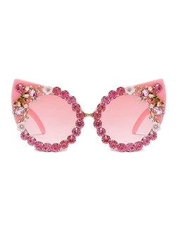 Mincl Oversized Diamond Sunglasses Women Rhinestone Cat Eye Sunglasses Vintage Female Sparkling Party sunglasses Eyewear