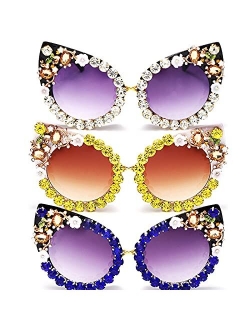 Mincl Oversized Diamond Sunglasses Women Rhinestone Cat Eye Sunglasses Vintage Female Sparkling Party sunglasses Eyewear