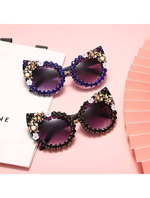 Mincl Oversized Diamond Sunglasses Women Rhinestone Cat Eye Sunglasses Vintage Female Sparkling Party sunglasses Eyewear