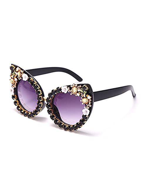 Mincl Oversized Diamond Sunglasses Women Rhinestone Cat Eye Sunglasses Vintage Female Sparkling Party sunglasses Eyewear