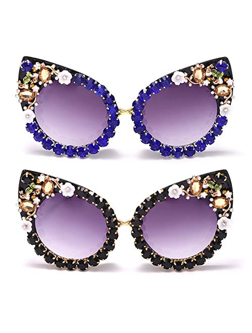 Mincl Oversized Diamond Sunglasses Women Rhinestone Cat Eye Sunglasses Vintage Female Sparkling Party sunglasses Eyewear