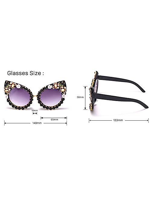 Mincl Oversized Diamond Sunglasses Women Rhinestone Cat Eye Sunglasses Vintage Female Sparkling Party sunglasses Eyewear