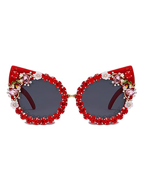 Mincl Oversized Diamond Sunglasses Women Rhinestone Cat Eye Sunglasses Vintage Female Sparkling Party sunglasses Eyewear