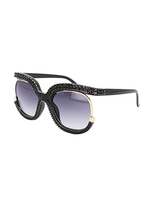 Fuprecious Round Sunglasses For Women Oversized Gradient Cute Rhinestone Bling Eyeglasses