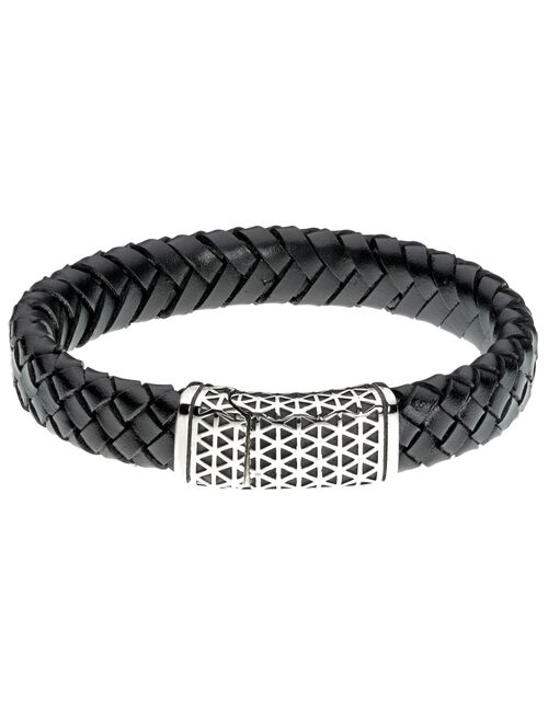 Men's LYNX Stainless Steel & Braided Leather Bracelet