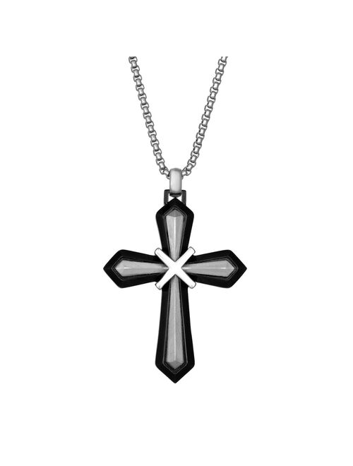 Men's LYNX Two Tone Stainless Steel Cross Pendant Necklace