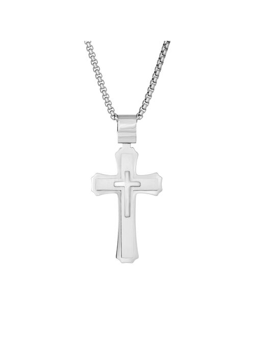 LYNX Men's Stainless Steel 3-Layer Cross Pendant Necklace