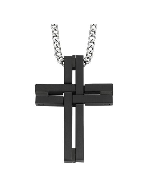 Men's Boston Bay Diamonds Black Stainless Steel Interlocking Cross Pendant Necklace