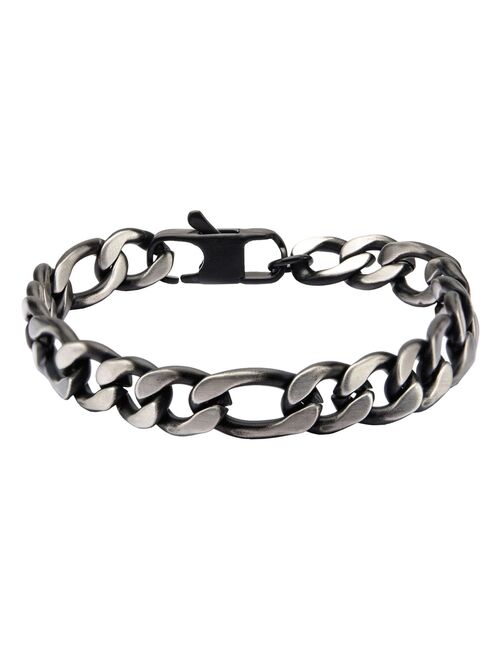 Men's Black Stainless Steel Figaro Chain Bracelet