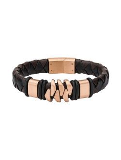 Men's Brown Leather Rose Gold Tone Bracelet