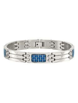 Men's Stainless Steel Blue Carbon Fiber Inlay Bracelet