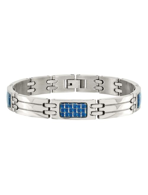 Men's Stainless Steel Blue Carbon Fiber Inlay Bracelet