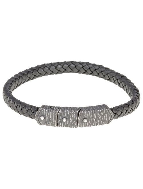 Men's LYNX Stainless Steel Braided Leather Bracelet