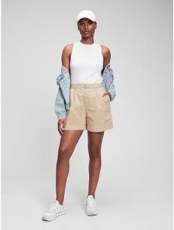 High Rise Pleated Khaki Short with Washwell