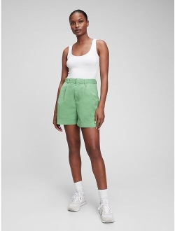 High Rise Pleated Khaki Short with Washwell