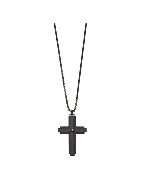 LYNX Men's Black Stainless Steel & Carbon Fiber Cross Pendant Necklace