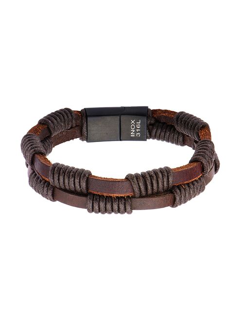 Men's Double Strand Brown Leather Bracelet