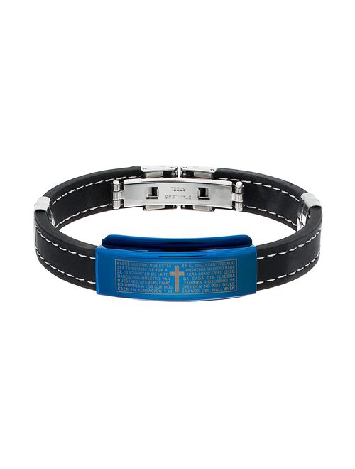 Men's Black Leather Spanish "The Lord's Prayer" Bracelet