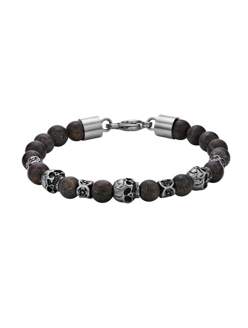 LYNX Men's Stainless Steel & Bronzite Skull Bracelet