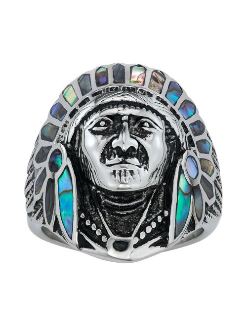 Men's Stainless Steel Abalone Native American Chief Ring