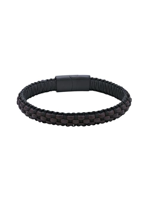 LYNX Men's Dark Brown Leather Braided Bracelet