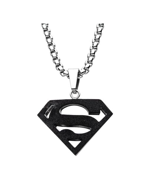 DC Comics Superman Black Stainless Steel Logo Pendant Necklace