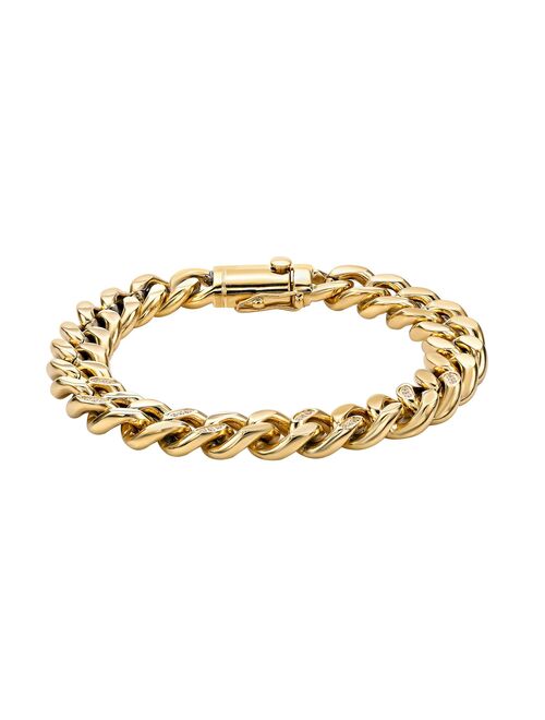 Men's LYNX Gold Tone Ion-Plated Stainless Steel Cubic Zirconia Chain Bracelet