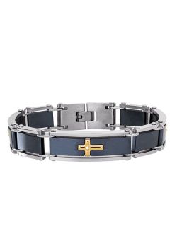 Men's Tri-Tone Stainless Steel Cubic Zirconia Cross Bracelet