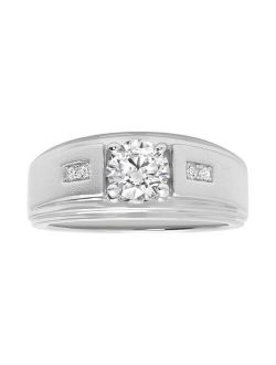 Men's Sterling Silver Cubic Zirconia Grooved Ring