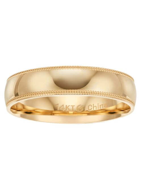 14k Gold 5 mm Comfort Fit Milgrain Men's Wedding Band