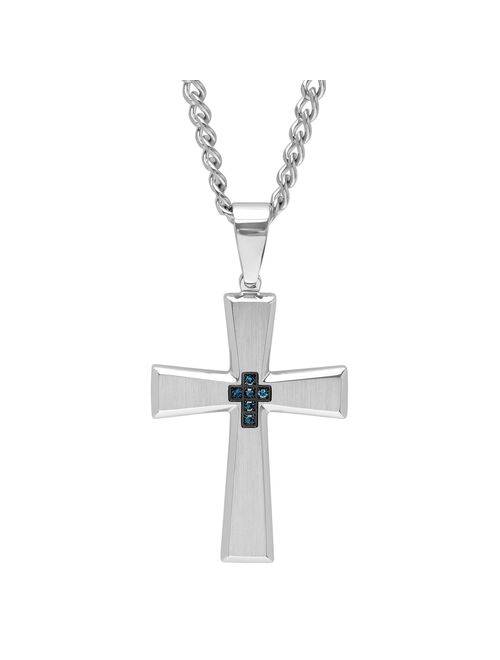 Men's Blue Diamond Accent Stainless Steel Cross Pendant Necklace