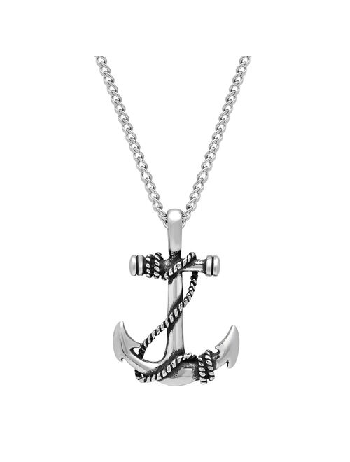 Steel Nation Men's Stainless Steel Anchor Pendant Necklace