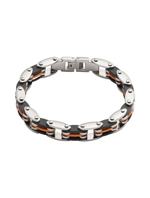 Stainless Steel & Black & Orange Rubber Bracelet - Men