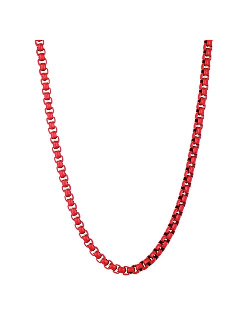 Men's LYNX Red Acrylic Coated Stainless Steel Box Chain Necklace