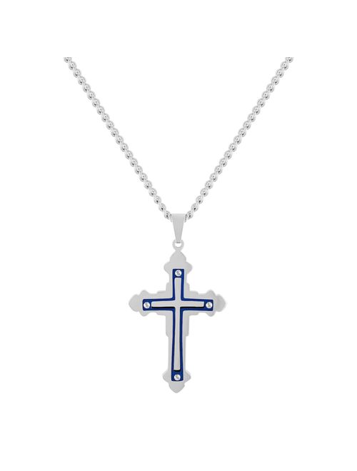 Steel Nation Men's Blue Ion-Plated Stainless Steel Cross Pendant Necklace